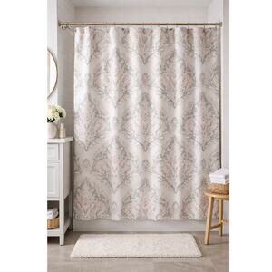 🛁 Elegant Damask Shower Curtain – Cotton Blend – Neutral Spa Style